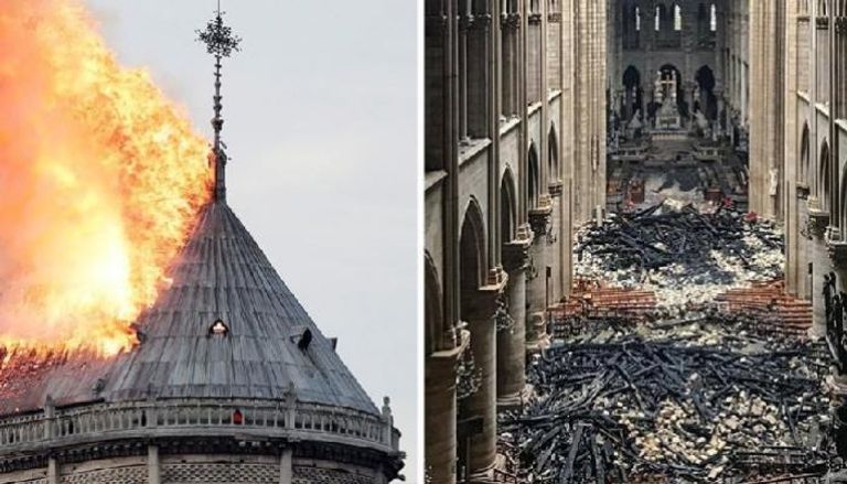 النيران تلتهم سقف كاتدرائية "نوتردام دو باريس".