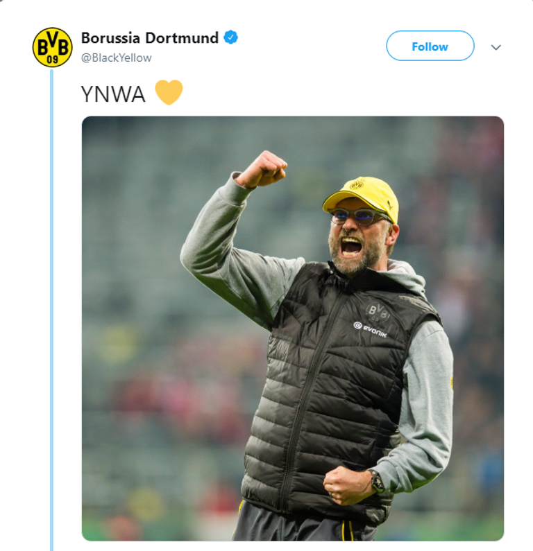 تغريدة نادي بروسيا دورتموند الألماني يورجن كلوب مدرب ليفربول
