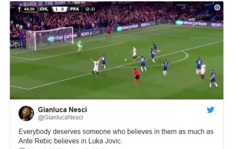 أحد التغريدات ريبيتش يحتفل قبل هدف يوفيتش