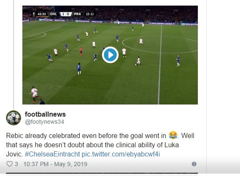 أحد التغريدات ريبيتش يحتفل قبل هدف يوفيتش