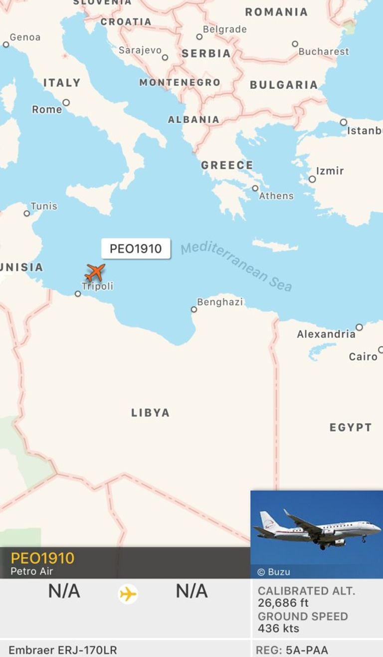 برنامج فلايت رادار يرصد طائرة الوطنية للنفط الوطنية للنفط تورطت في نقل مصابي طرابلس إلى الخارج