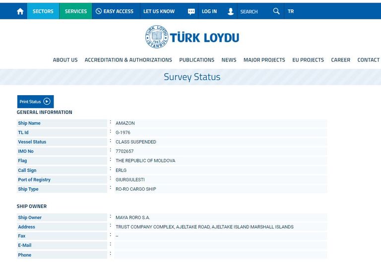 ترفع علم المالديف وهي مملوكة لشركة في جزر المرشال سفينة أمازون التركية