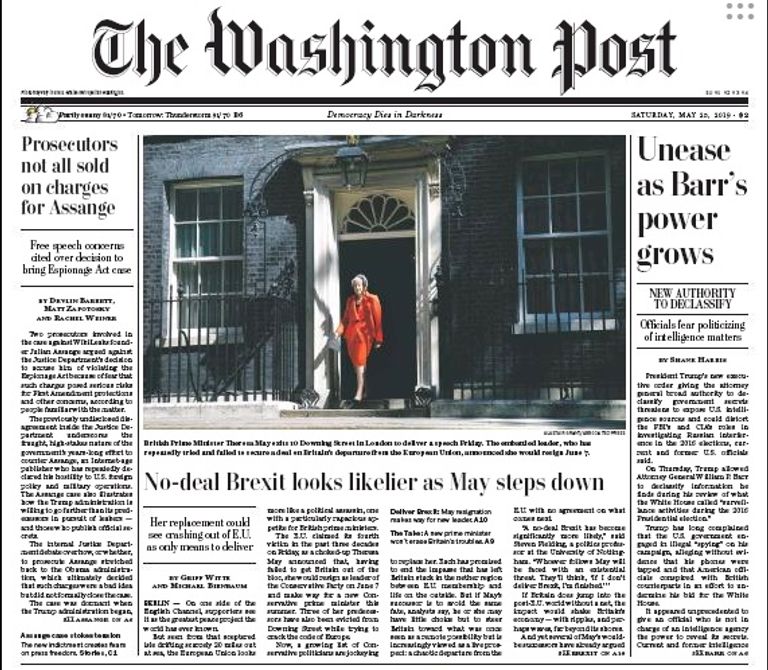 تيريزا ماي في الصحافة عقب إعلان استقالتها