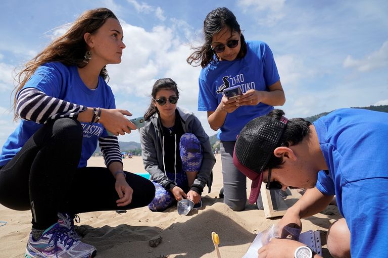 مجموعة من المشاركين في تنظيف ساحل شمال إسبانيا من النفايات والبلاستيك