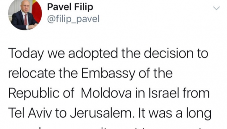 تغريدة رئيس مولدوفا المؤقت حول نقل سفارة بلاده إلى القدس 