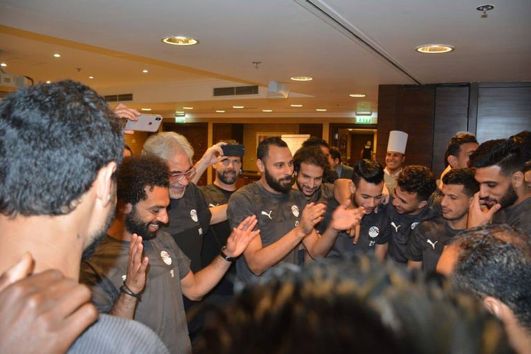 احتفال منتخب مصر بصلاح