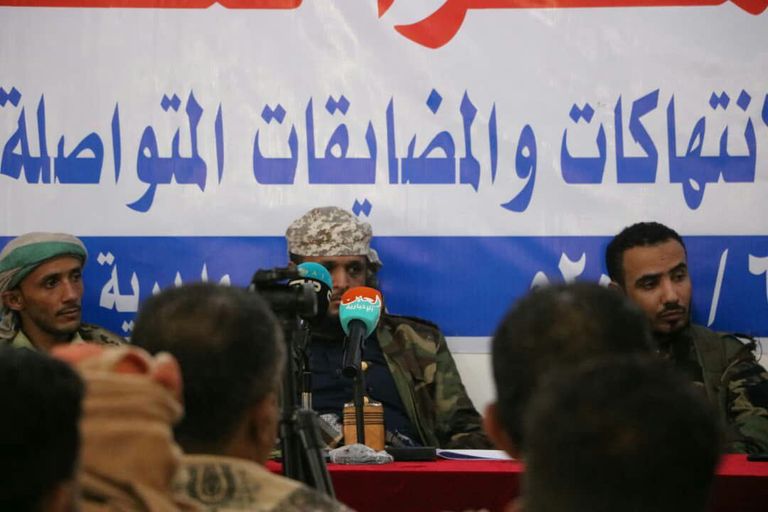 مؤتمر صحفي لكتائب أبو العباس بالجيش اليمني بتعز