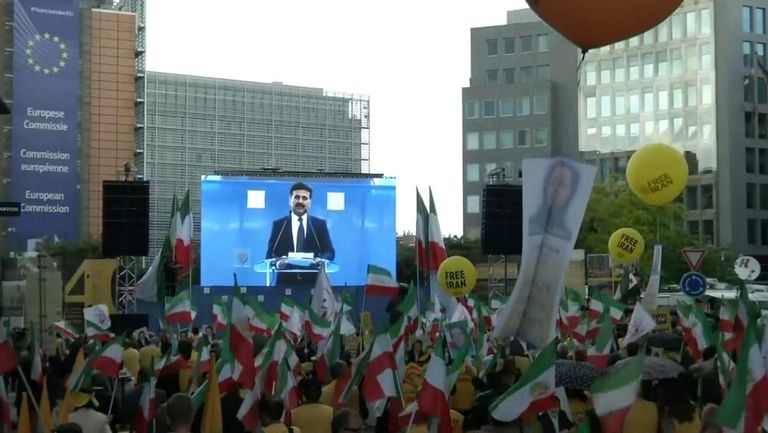 جانب من مظاهرات المعارضة الإيرانية في بروكسل ضد نظام طهران