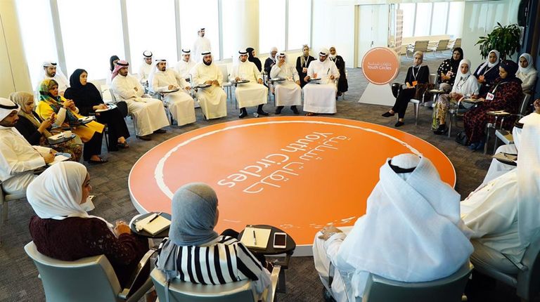 الشيخ محمد بن راشد آل مكتوم مع عدد من شباب الإمارات