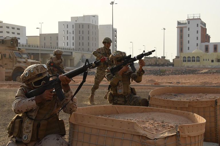 جنديان من الجيش الإماراتي والأردني خلال التمرين العسكري