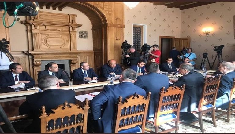 سامح شكري وزير الخارجية المصري خلال لقائه نظيره الروسي سيرجي لافروف