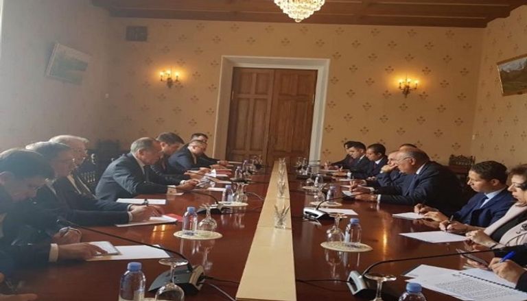 سامح شكري وزير الخارجية المصري خلال لقائه نظيره الروسي سيرجي لافروف