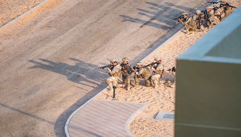 الشيخ محمد بن زايد خلال مشاهدة التمرين مع ملك الأردن