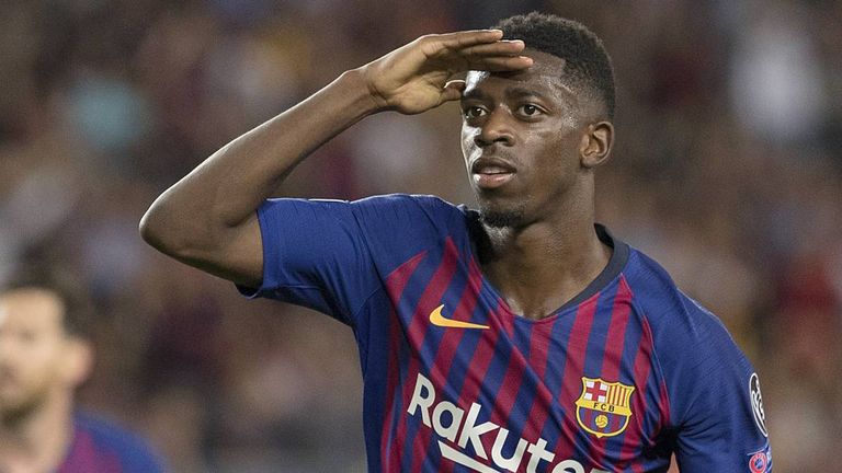 عثمان ديمبلي لاعب برشلونة ليروي ساني جناح مانشستر سيتي