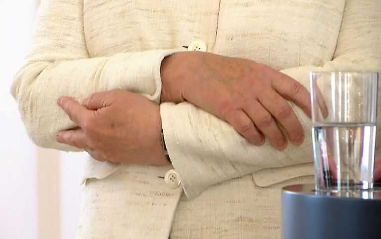 أنجيلا ميركل ترتجف أثناء لقائها الرئيس الألماني 