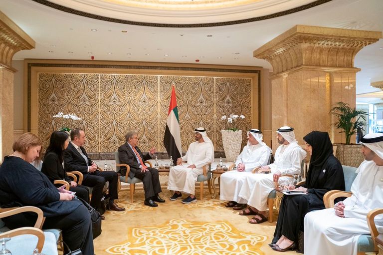 الشيخ محمد بن زايد خلال استقباله أنطونيو جوتيريس