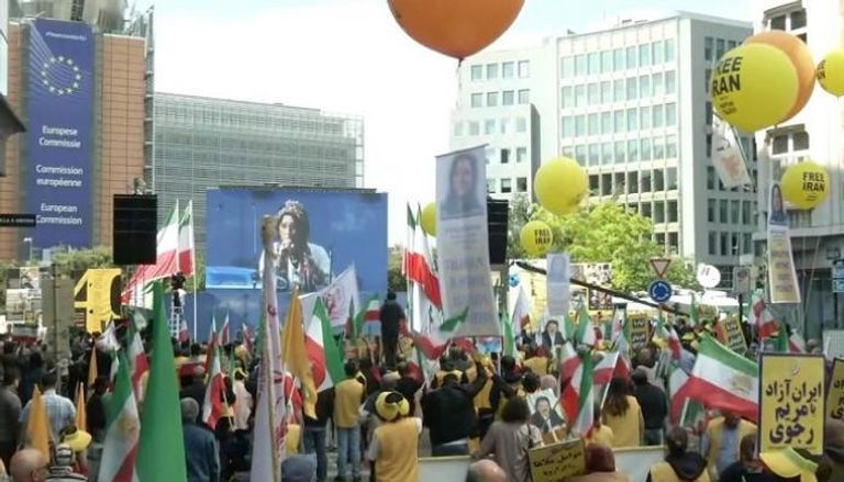 جانب من مظاهرات المعارضة الإيرانية في بروكسل ضد الملالي الشهر الماضي