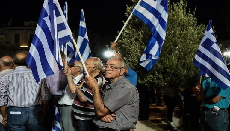 جانب من وقفة سابقة للمعارضة اليونانية قبيل الانتخابات
