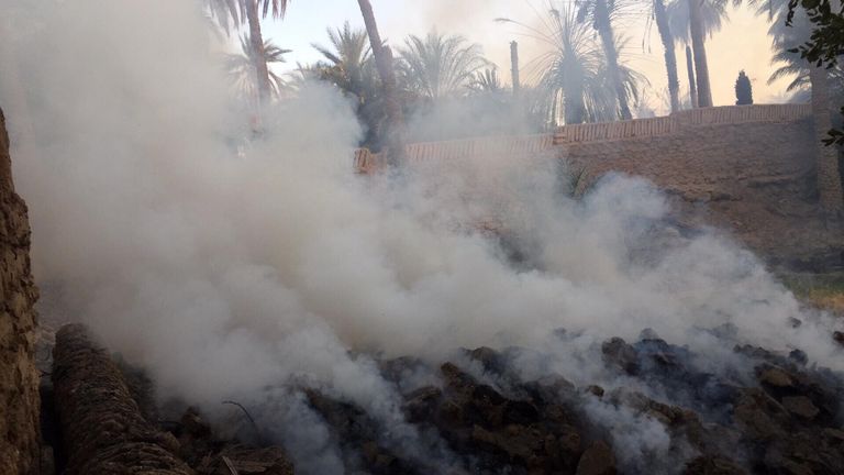 حريق في نخيل غدامس الليبية