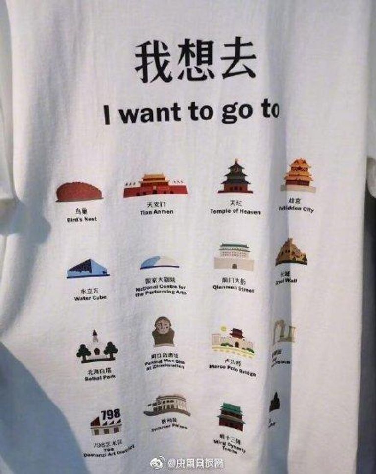 تي شيرت إبداعي -دليل صامت للسياح القادمين إلى بكين 