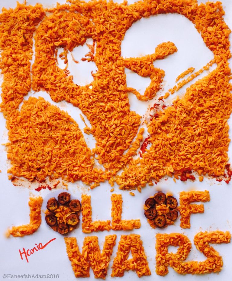 إحدى لوحات حنيفة الفنية ببقايا الطعام