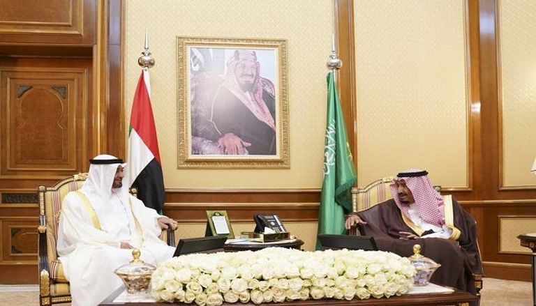 العاهل السعودي الملك سلمان بن عبد العزيز خلال لقاء الشيخ محمد بن زايد آل نهيان