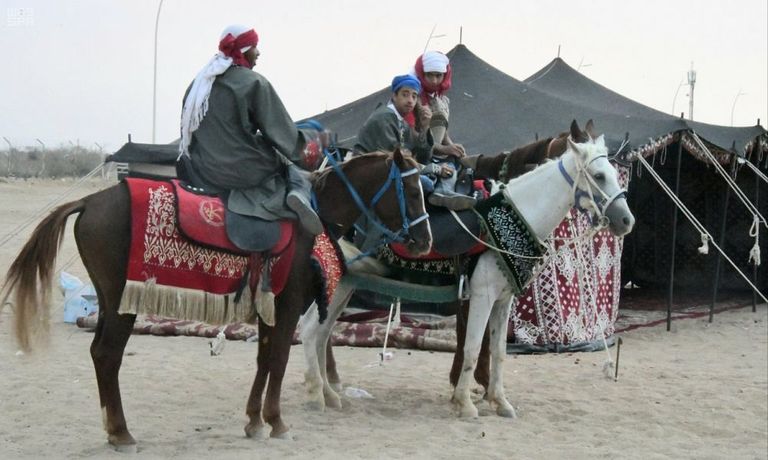 قوافل الإبل تسير في سوق عكاظ