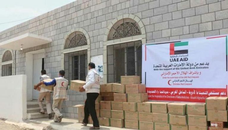 جانب من شحنة الأدوية في التحيتا اليمنية