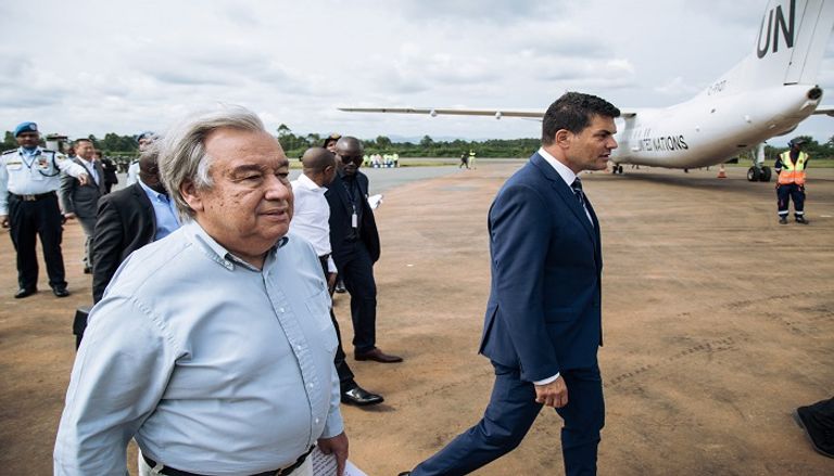 جوتيريس خلال زيارته إلى الكونغو - الفرنسية