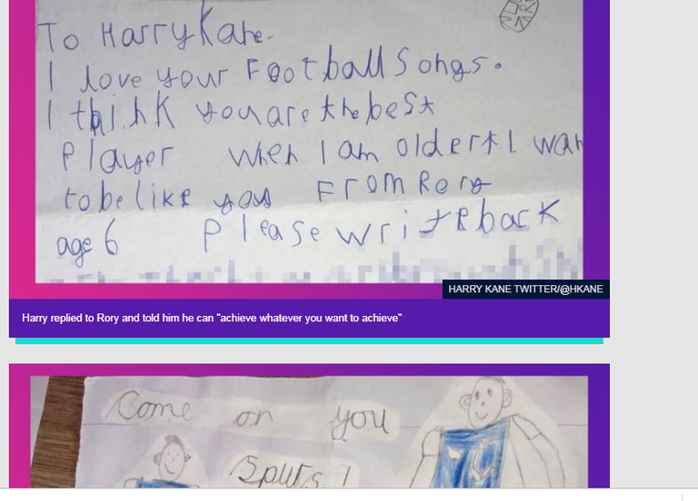 الرسالة والرسمة هاري كين بقميص السبيرز