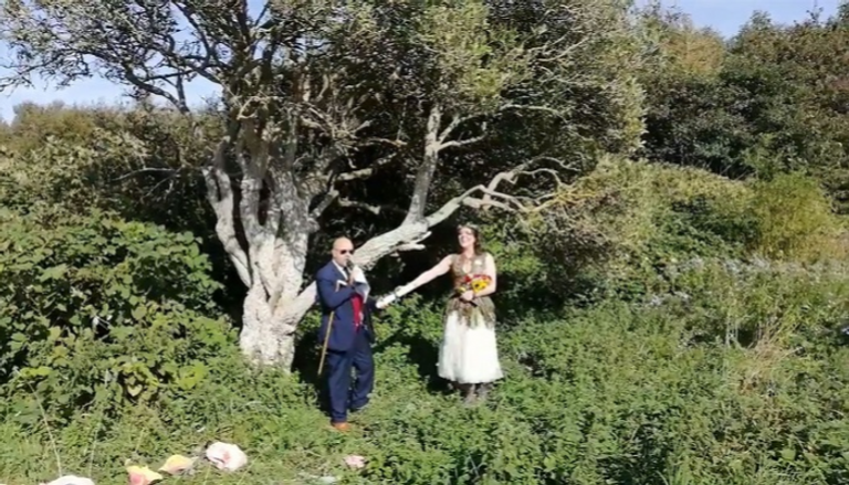 كيت كننجهام مع "عريسها" شجرة البلوط