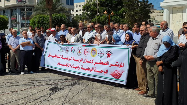 جانب من المؤتمر الصحفي لإعلان رؤية الفصائل الفلسطينية لإنهاء الانقسام