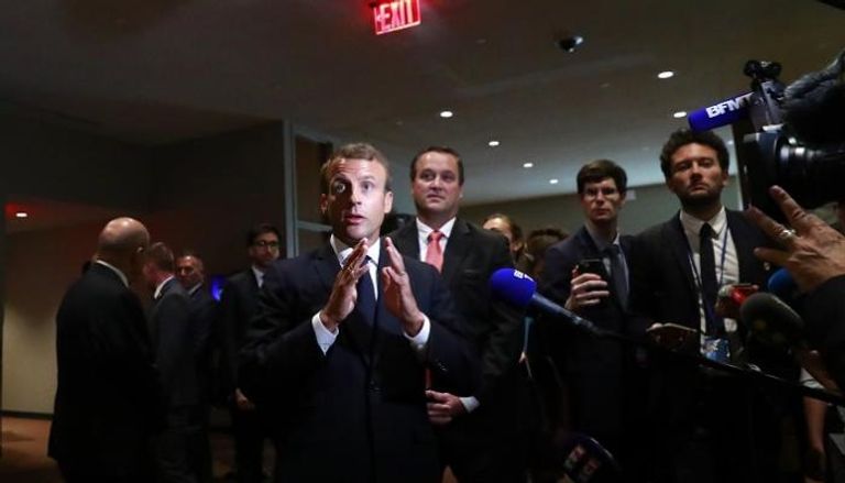 الرئيس الفرنسي خلال كلمة للصحفيين في أروقة الأمم المتحدة