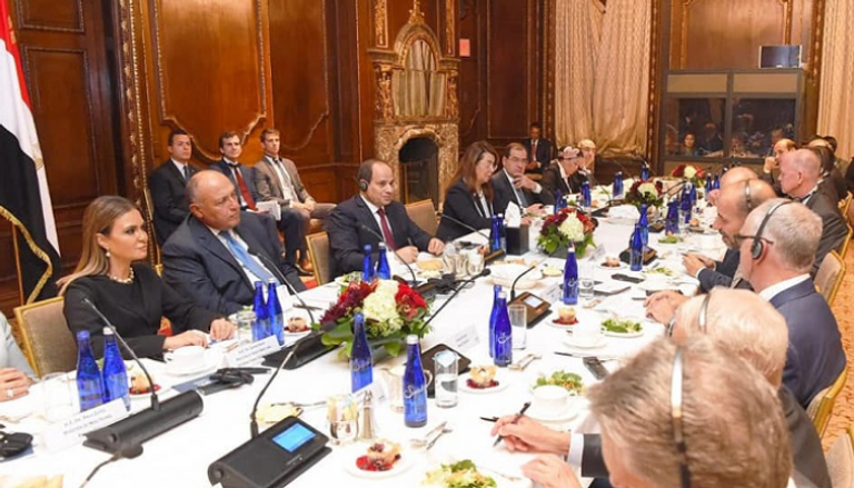 الرئيس المصري خلال لقائه أعضاء مجلس الأعمال للتفاهم الدولي بنيويورك