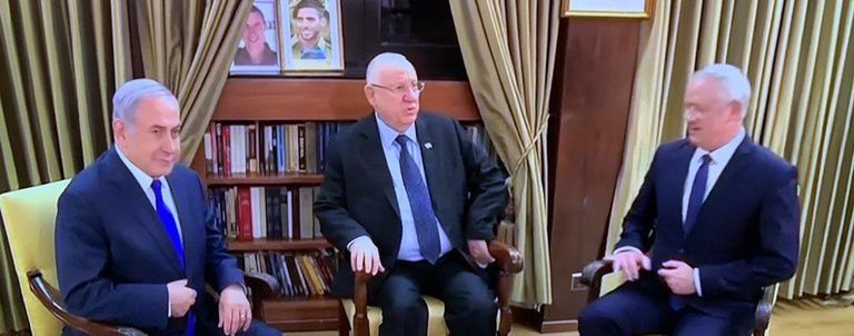 اللقاء الثلاثي بين الرئيس الإسرائيلي وجانتس ونتنياهو