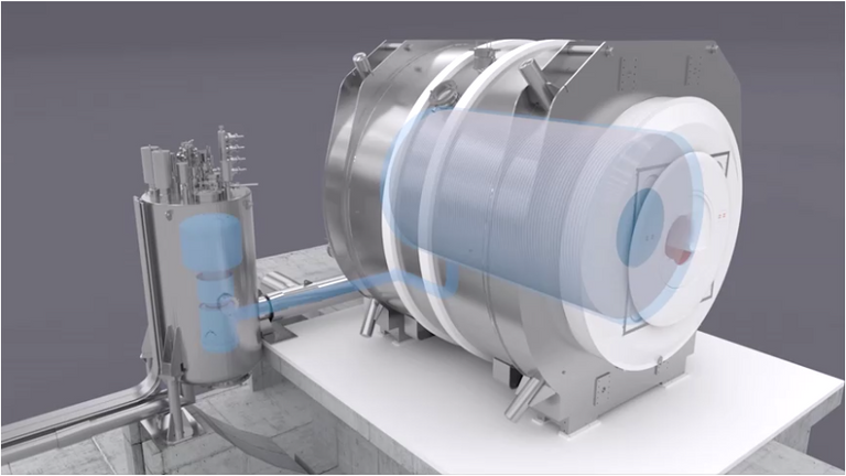الجهاز يحتوي على مغناطيس كبير أسطواني الشكل