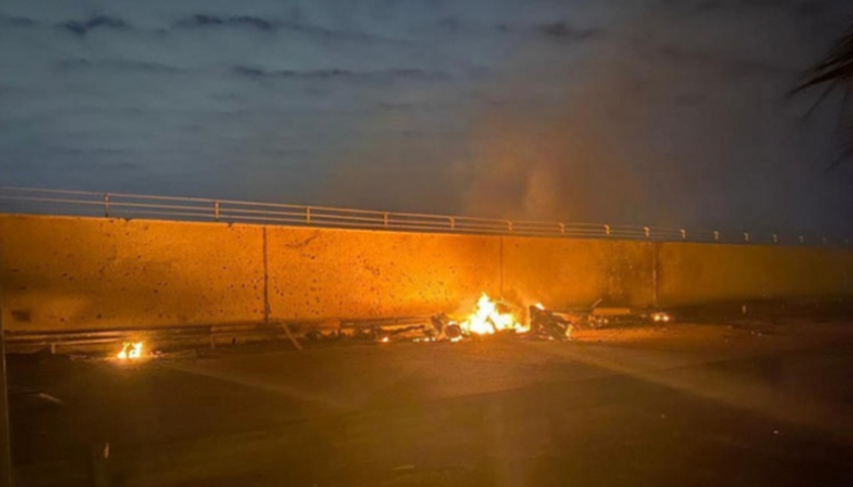 السيارة التي أقلت قاسم سليماني بعد قصفها بمحيط مطار بغداد
