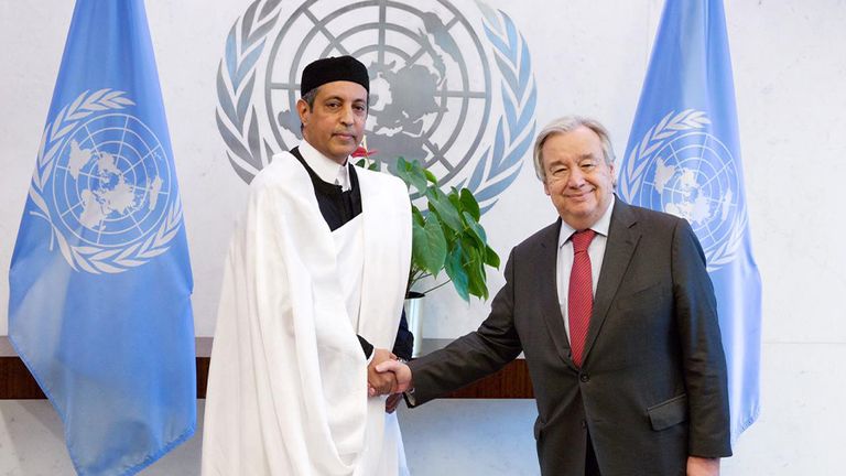 غوتيريش مع  الليبي طاهر السني مستشار السراج 