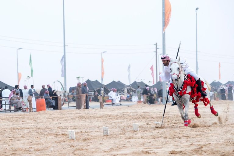 الجمهور يتفاعل بشغف مع فعالية الخيول وإطلاق البارود في المهرجان