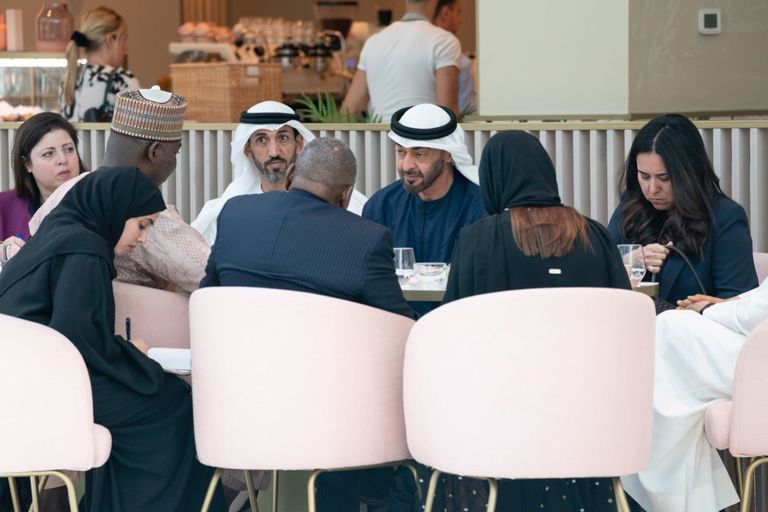 جانب من لقاء الشيخ محمد بن زايد آل نهيان والبروفيسور تيجاني محمد باندي