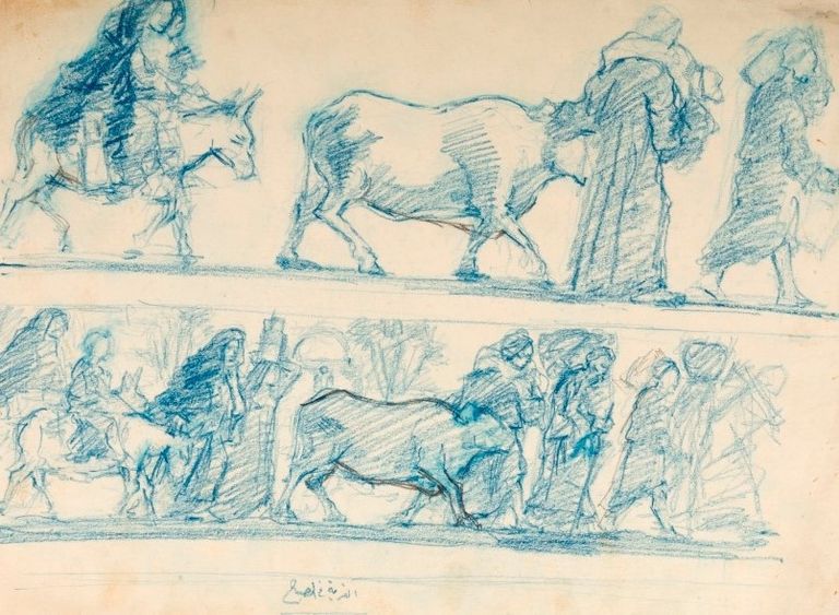 لوحة للفنان الرائد حسن محمد حسن تظهر انفعاله بقضايا ثورة يوليو في مصر