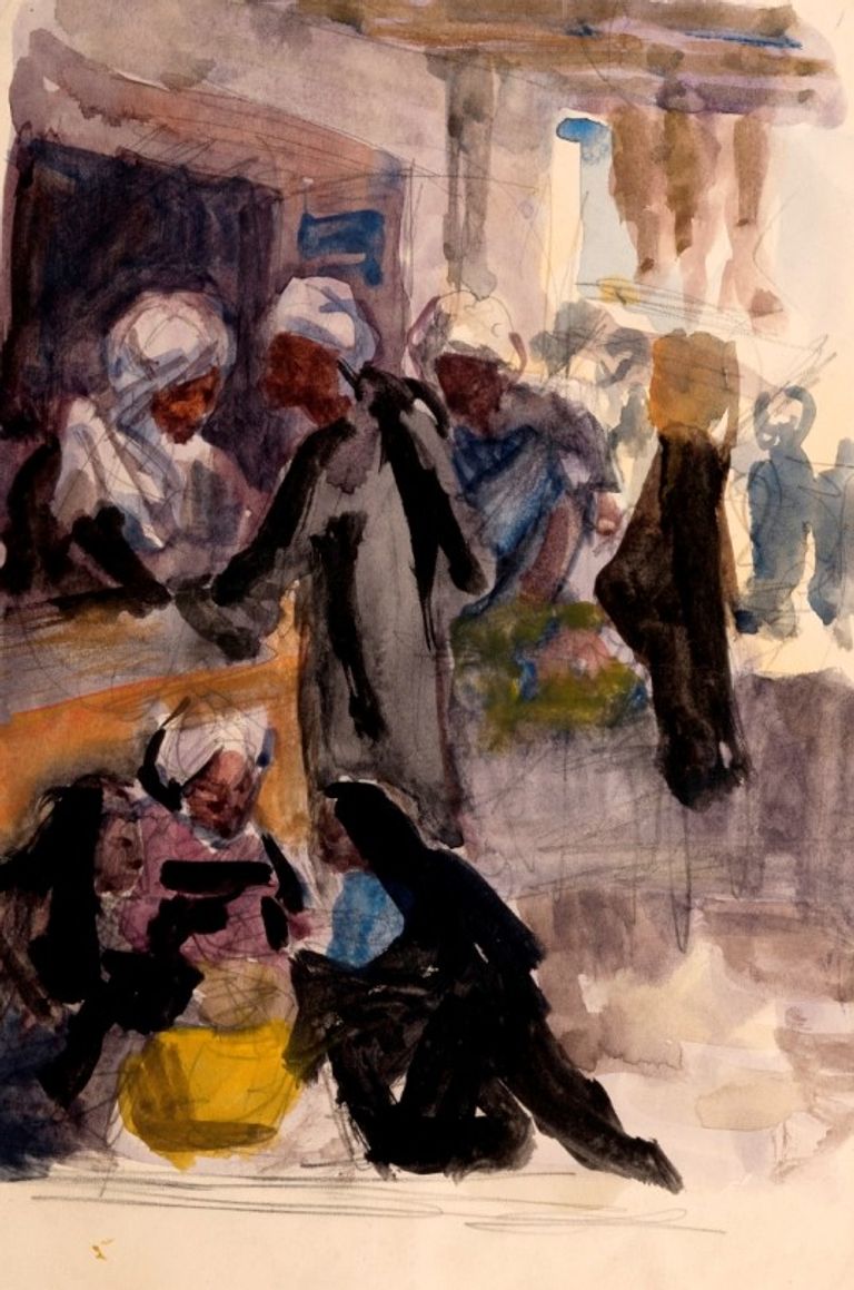 لوحة للفنان الرائد حسن محمد حسن تظهر انفعاله بقضايا ثورة يوليو في مصر