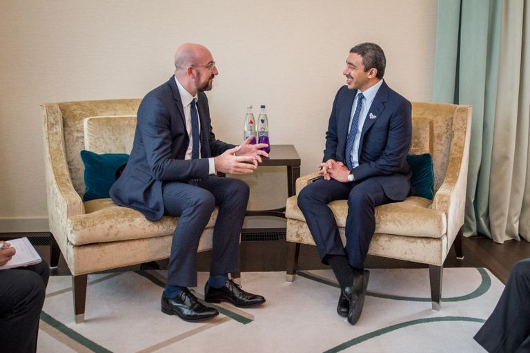 الشيخ عبدالله بن زايد آل نهيان وشارل ميشيل