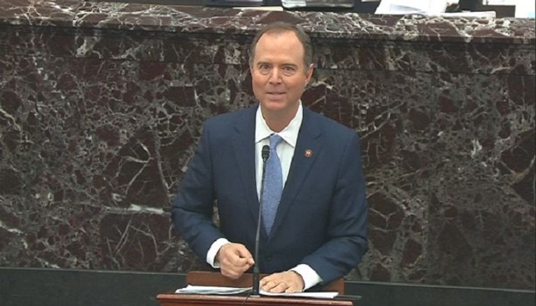 رئيس هيئة الادعاء النائب الديمقراطي في مجلس النواب، آدم شيف آثناء الجلسة جانب من الجلسة داخل مجلس الشيوخ