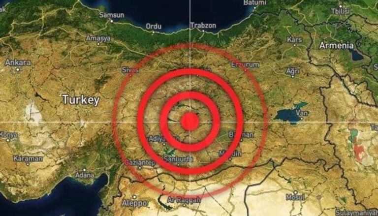 خريطة تبين مركز الزلزال الذي ضرب تركيا