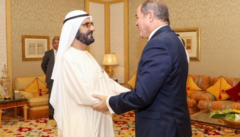الشيخ محمد بن راشد ووزير الشؤون الخارجية الجزائري الشيخ عبدالله بن زايد ووزير الخارجية الجزائري صبري بوقادوم - أرشيفية