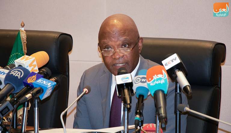 جانب من المؤتمر الصحفي بمقر الاتحاد الأفريقي في أديس أبابا