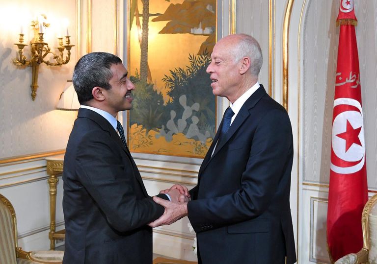 الشيخ عبدالله بن زايد آل نهيان والرئيس التونسي قيس سعيد