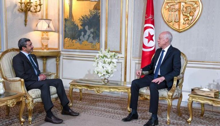 الشيخ عبدالله بن زايد آل نهيان والرئيس التونسي قيس سعيد