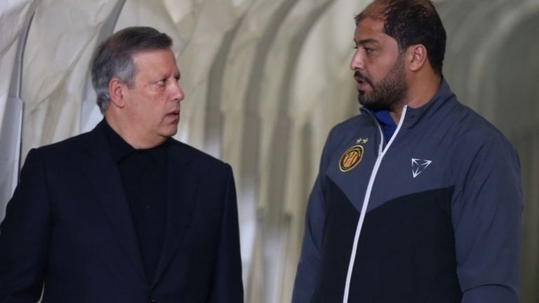 معين الشعباني مدرب الترجي التونسي وحمدي المدب رئيس النادي معين الشعباني مدرب الترجي التونسي